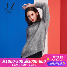 JUZUI/玖姿2018冬新款半高领慵懒风针织前短后长套头女毛衣图片