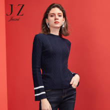 JUZUI/玖姿旗舰店2018冬装新款条纹微喇袖套头针织上衣女毛衫图片