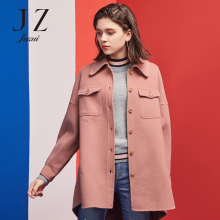 JUZUI/玖姿旗舰店冬装新款2018羊毛双面呢单排扣大衣女外套图片
