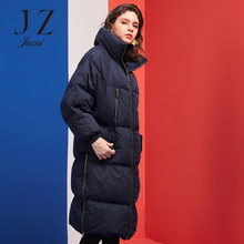 JUZUI/玖姿女装2018秋冬新款拉链复古拉链开叉长款廓形羽绒服女图片