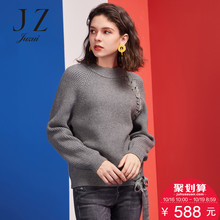 JUZUI/玖姿旗舰店女装2018冬装新款套头绑带拼接针织毛衣女图片