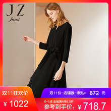 JUZUI/玖姿旗舰店2018秋装新款小黑裙中长款连衣裙女腰带款图片