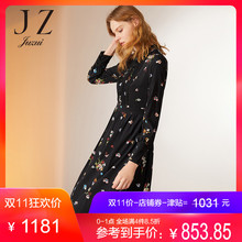 JUZUI/玖姿旗舰店2018冬新款优雅碎花飘逸桑蚕丝连衣裙中长款图片