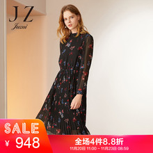 JUZUI/玖姿旗舰店2018新款雪纺印花百褶连衣裙中长款收腰显瘦图片