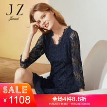 JUZUI/玖姿旗舰店女装2018冬装新款气质V领中长连衣裙图片