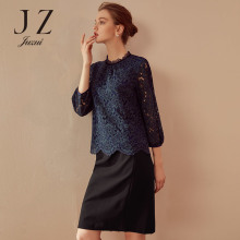 JUZUI/玖姿旗舰店2018秋装新款长袖蕾丝镂空上衣女套头小衫图片