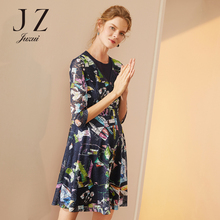JUZUI/玖姿旗舰店2018秋装蕾丝镂空抽象印花中长款连衣裙女图片