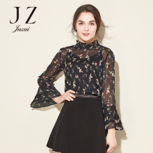 JUZUI/玖姿上衣女旗舰店2018春装新款长袖高领雪纺小衫图片