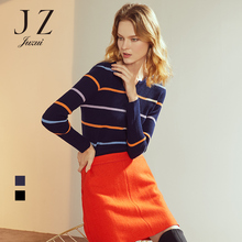 JUZUI/玖姿女装2018冬装新款多色条纹修身时尚毛衫内搭套头女毛衣图片
