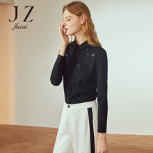 JUZUI/玖姿旗舰店2018冬装新款修身黑色星星胶印衬衫女上衣图片