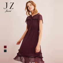 JUZUI/玖姿旗舰店2018夏季新款雪纺松紧腰收腰微透系带连衣裙图片