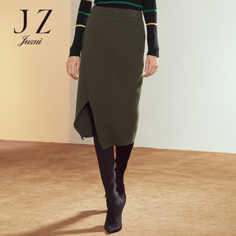 JUZUI/玖姿旗舰店冬装新款2018松紧腰羊毛针织短裙半身裙女商品大图