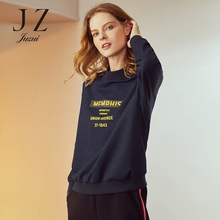 JUZUI/玖姿旗舰店2018新款弹力胶印字母套头卫衣女上衣休闲图片