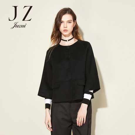JUZUI-玖姿旗舰店新款羊毛大衣女纯色圆领短外套翻领女商品大图