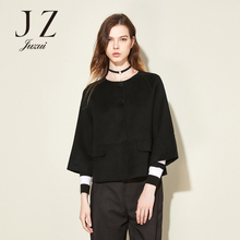 JUZUI-玖姿旗舰店新款羊毛大衣女纯色圆领短外套翻领女图片