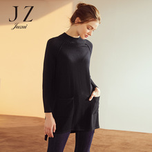 JUZUI/玖姿旗舰店2018秋装新款口袋套头羊毛针织衫女长款毛衣图片