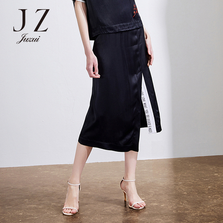 JUZUI/玖姿旗舰店2018夏新款松紧侧开叉半身裙时尚短裙女商品大图