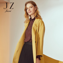JUZUI/玖姿旗舰店2018冬装新款双面呢羊毛双排扣中长款大衣女图片