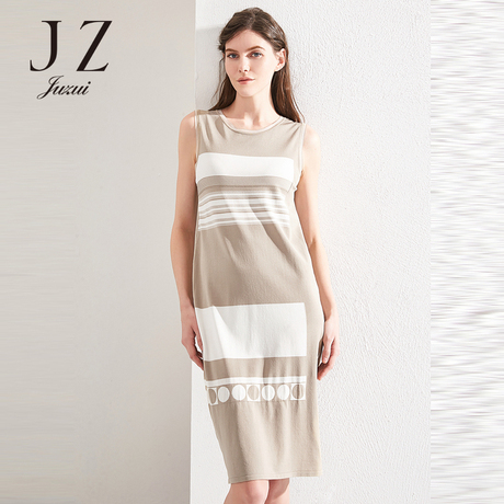 JUZUI/玖姿旗舰店2018夏装无袖撞色针织连衣裙女显瘦商品大图