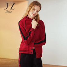 JUZUI/玖姿旗舰店2018冬装红色撞色绣花刺绣棒球服短外套女图片