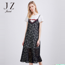 JUZUI/玖姿品牌2018夏装新款蕾丝长T恤两件套时尚连衣裙女中长款图片