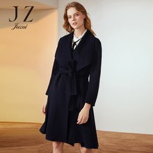 JUZUI/玖姿女装2018冬季新款羊毛双面呢中长大衣女毛呢外套腰带款图片