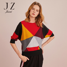 JUZUI/玖姿旗舰店2018秋装新款羊毛针织撞色拼接套头毛衫女图片