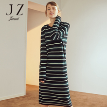 JUZUI/玖姿旗舰店2018秋装新款撞色条纹羊毛针织毛衫连衣裙女图片