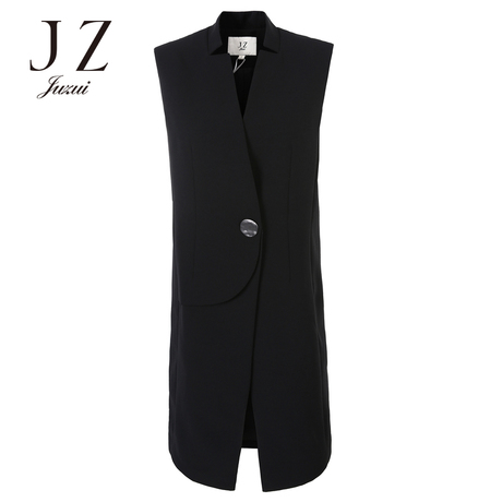 JUZUI/玖姿旗舰店2018秋装新款黑色立领无袖长款马夹女外搭商品大图