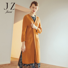 JUZUI/玖姿旗舰店2018秋装新款休闲无扣羊毛针织中长款外套女图片