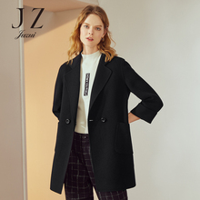 JUZUI/玖姿旗舰店2018冬装羊毛双面呢大衣女翻领双排扣外套图片
