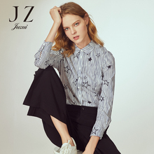 JUZUI/玖姿旗舰店2018冬装新款修身星星印花竖条纹上衣女衬衫图片