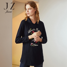 JUZUI/玖姿旗舰店2018冬装长袖亮片绣花连帽套头羊毛针织上衣图片