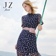 JUZUI/玖姿旗舰店2018夏装翻领时尚波点衬衫微透雪纺连衣裙女图片