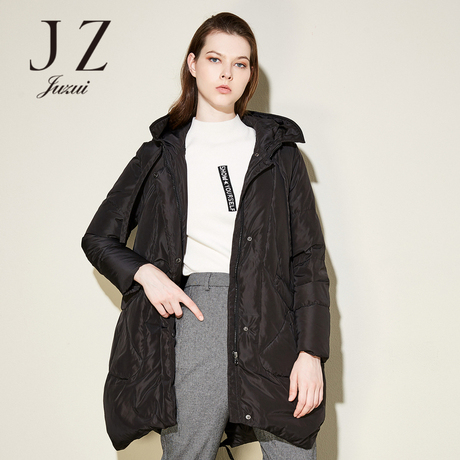 JUZUI/玖姿旗舰店2017冬装纯色宽松中长款羽绒服外套女商品大图