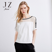 玖姿/JUZUI旗舰店2018夏装短袖网纱蕾丝镂空小衫纯棉图片