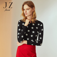 JUZUI/玖姿旗舰店2018冬装时尚星星印花薄针织女套头上衣女图片