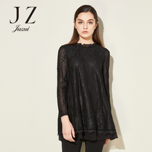 JUZUI/玖姿旗舰店2017冬装新款素雅飘逸花边纯色长袖上衣图片