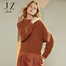 JUZUI/玖姿旗舰店2018冬装新款圆领羊毛针织扭花毛衣女套头图片