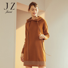 JUZUI/玖姿旗舰店2018秋装亮丝抽绳收腰连帽针织连衣裙针织衫图片