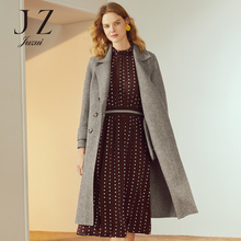 JUZUI/玖姿旗舰店2018冬装双排扣西装领双面呢中长款呢子大衣图片
