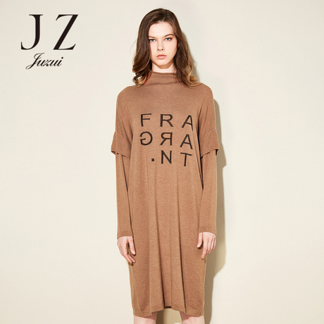 JUZUI/玖姿旗舰店2017冬装新款纯色中长款高领毛衫女商品大图