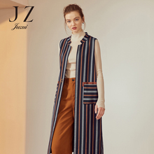 JUZUI/玖姿旗舰店2018秋装新款竖条纹时尚无袖马夹无扣外搭女图片