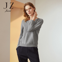 JUZUI/玖姿旗舰店2018冬装新款圆领长袖套头针织拼接羊毛衫图片