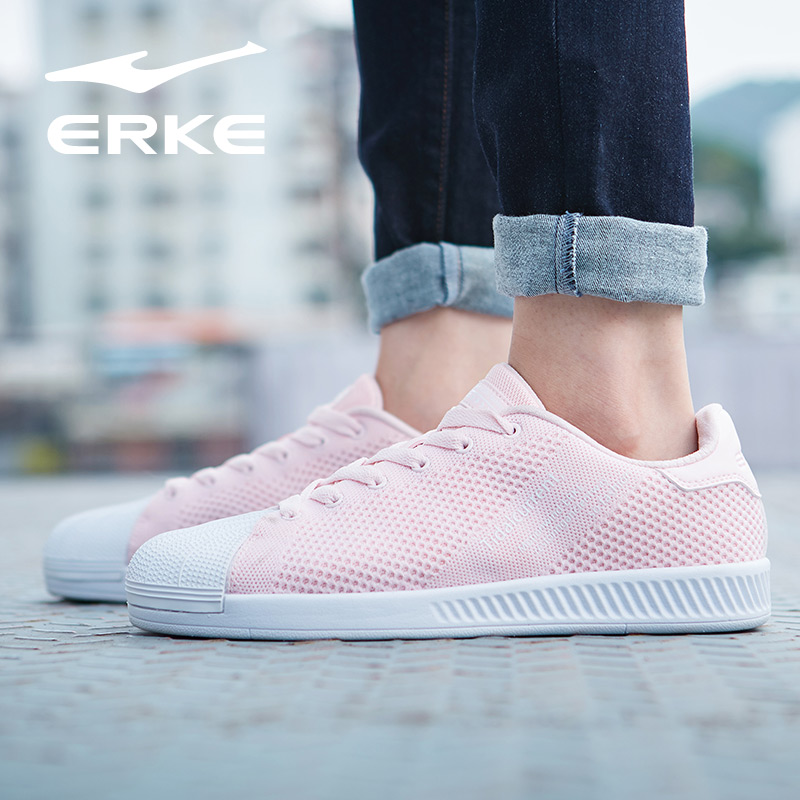 ERKE Women's Shoes Shell Head Plate Shoes Autumn and Winter Sports Shoes Women's Fashion Comfortable Small White Shoes Casual Skate shoe