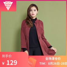 知臣春装2018新款女外套腰带显瘦酒红色风衣女中长款1863515