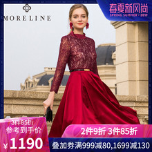 MORELINE沐兰2019春季新品女装半高领刺绣缎面真丝连衣裙19127203图片