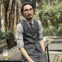 SOARIN复古男装格子西装马甲 英伦商务休闲西服背心格纹修身马夹