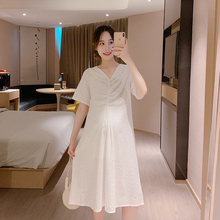 孕妇装夏季v领连衣裙 2019新款高腰长裙时尚夏装白色中长款裙子潮