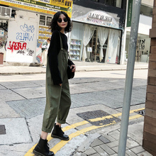 女2019春秋新款 学生黑色哈伦休闲九分连体工装 宽松韩版 背带裤